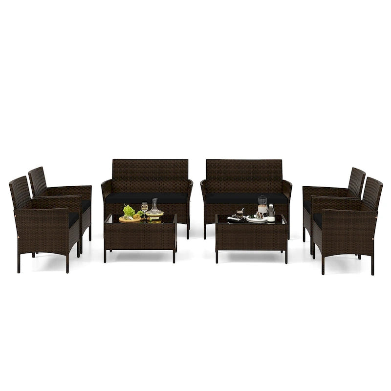 Gymax 8 Piece Patio Rattan Conversation Set Outdoor Wicker Furniture