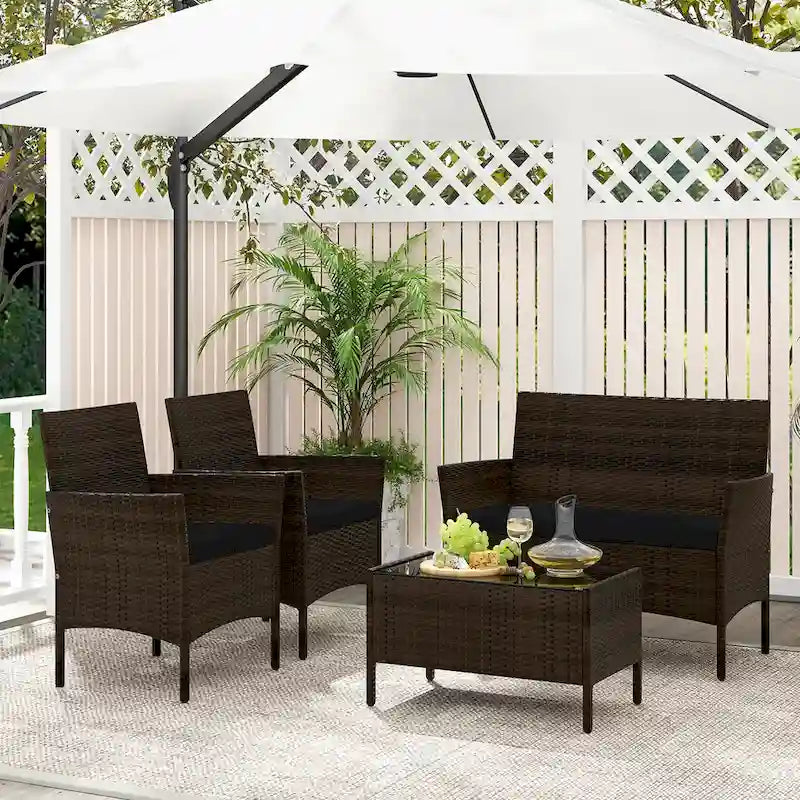 Gymax 8 Piece Patio Rattan Conversation Set Outdoor Wicker Furniture