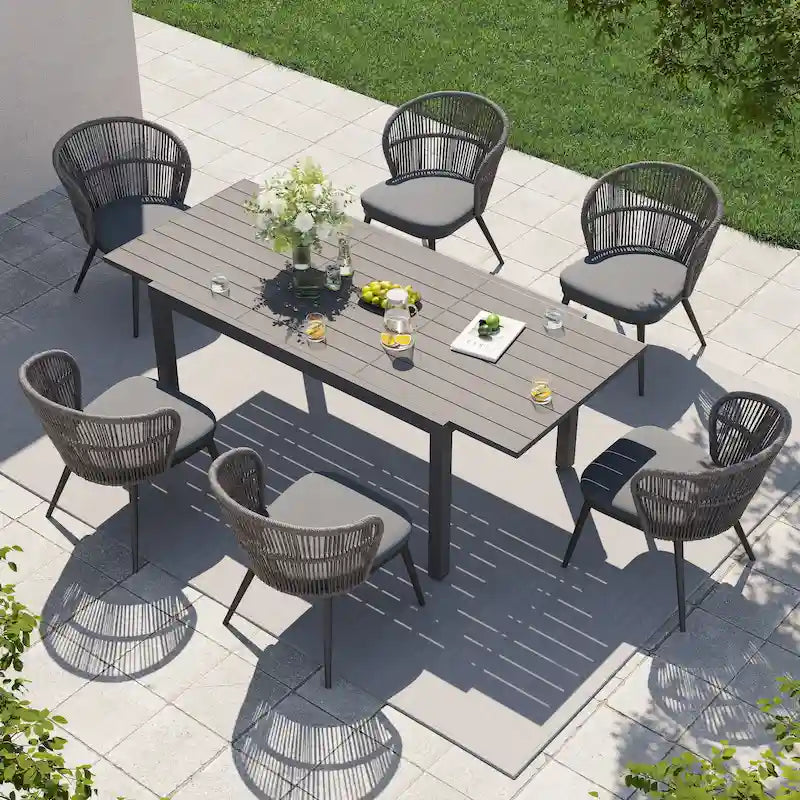 Outdoor Patio Dining Set Chairs and Extendable Table