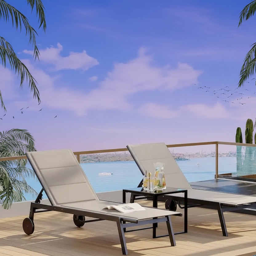 3-Piece Patio Lounge Chairs with Wheels,Patio Chaise Lounge Chairs With Side Table