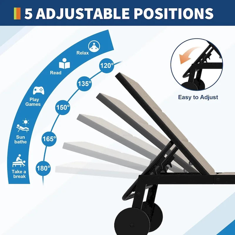 3-Piece Patio Lounge Chairs with Wheels,Patio Chaise Lounge Chairs With Side Table