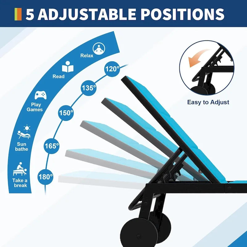 3-Piece Patio Lounge Chairs with Wheels,Patio Chaise Lounge Chairs With Side Table