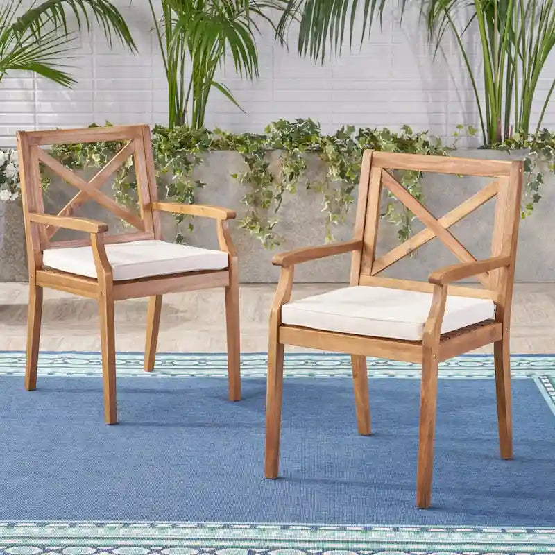 Set of 2 Dining Chairs with 2 Cushions