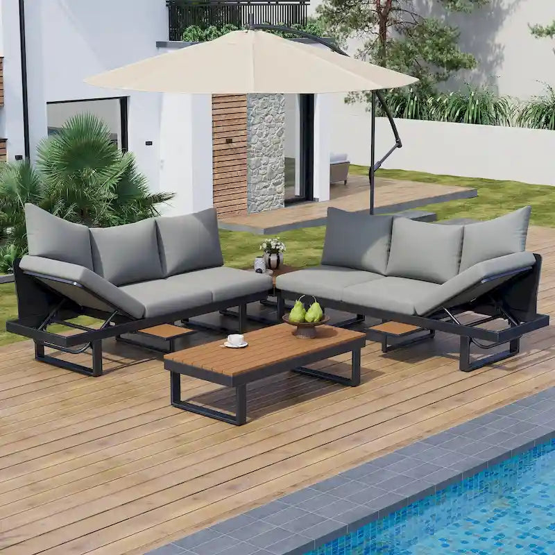 Outdoor Modular Sofa Set with Coffee Table, Side Table & Reclining Seats