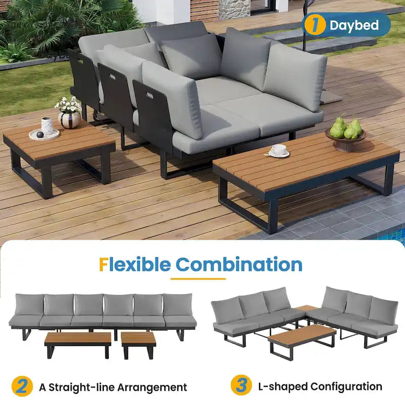 Outdoor Modular Sofa Set with Coffee Table, Side Table & Reclining Seats