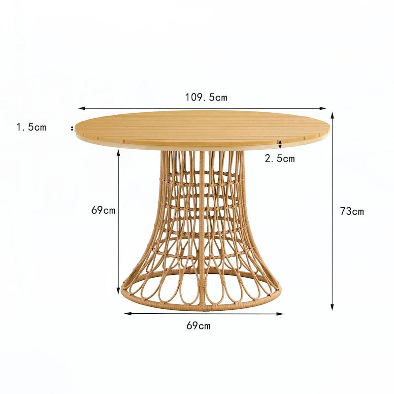 PE ratten round table 110CM plastic wood top,outdoor dining table 1PC