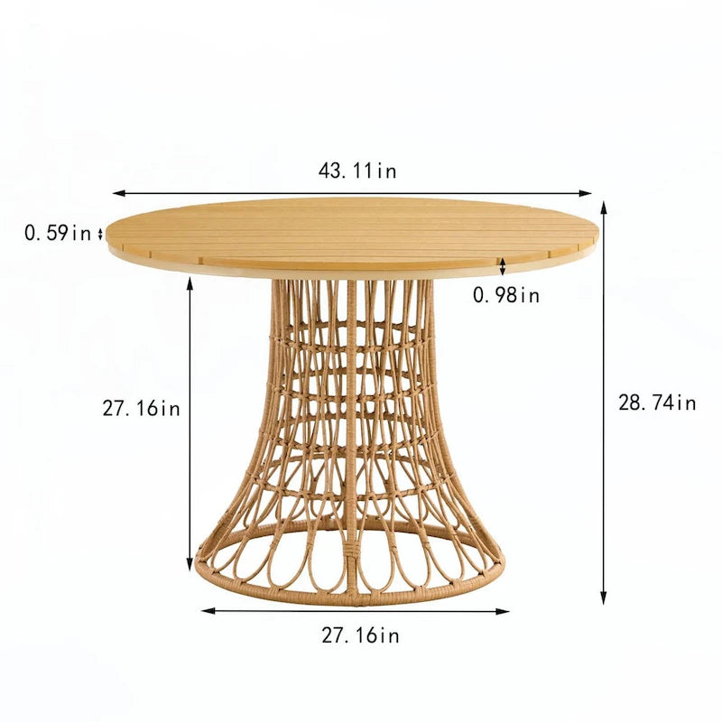 PE ratten round table 110CM plastic wood top,outdoor dining table 1PC