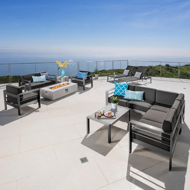 Cape Coral Aluminum 11-piece Estate Patio Collection with Fire Table by Christopher Knight Home