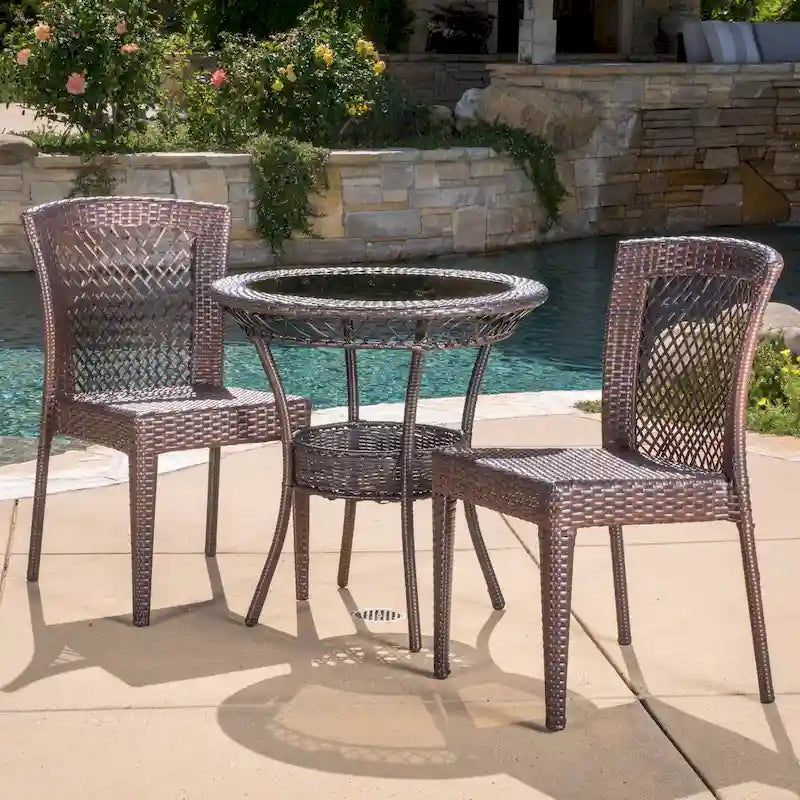Farley Outdoor Multi-brown 3-piece Wicker Bistro Set by Christopher Knight Home - N/A