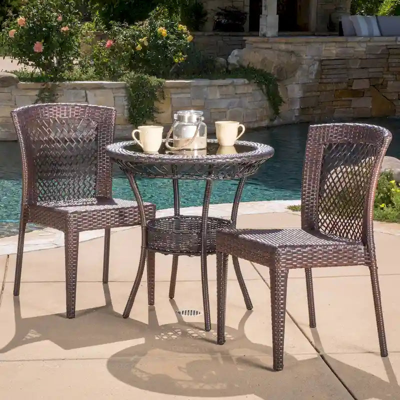 Farley Outdoor Multi-brown 3-piece Wicker Bistro Set by Christopher Knight Home - N/A
