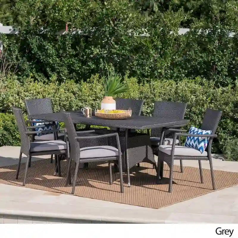Thompson Outdoor 7-piece Wicker Dining Set with Cushions by Christopher Knight Home