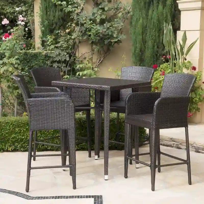 Landis Outdoor 5-piece Wicker 32-inch Square Bar Set by Christopher Knight Home