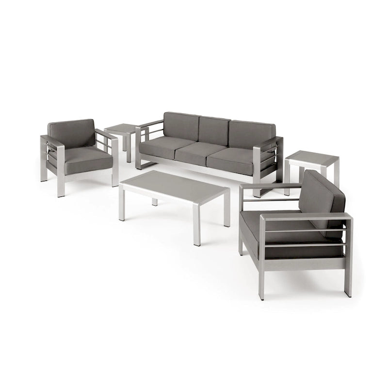 Cape Coral Outdoor 5 Seater Aluminum Sofa Chat Set with 2 Side Tables by Christopher Knight Home