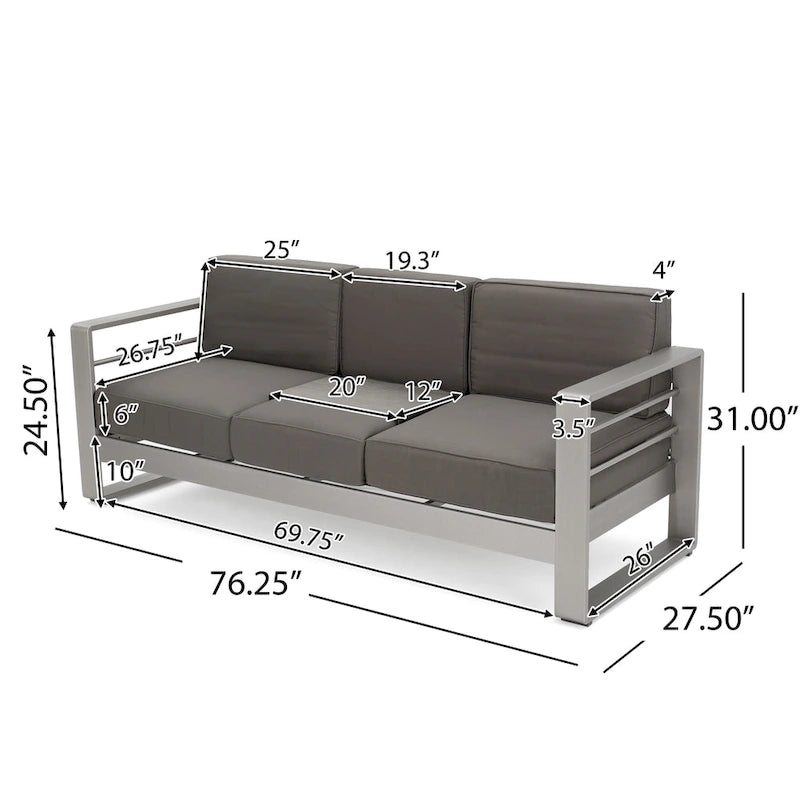 Cape Coral Outdoor 5 Seater Aluminum Sofa Chat Set with 2 Side Tables by Christopher Knight Home