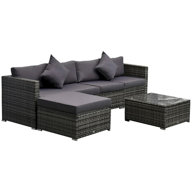 Outsunny 6-Piece Outdoor Patio Rattan Wicker Furniture Set with Comfortable Cotton Cushions, Removable Slip Covers