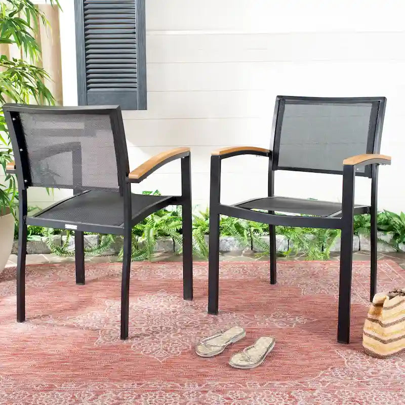 SAFAVIEH Outdoor Alexys Chair - Black / Brown (Set of 2) - 22Wx21Dx33H