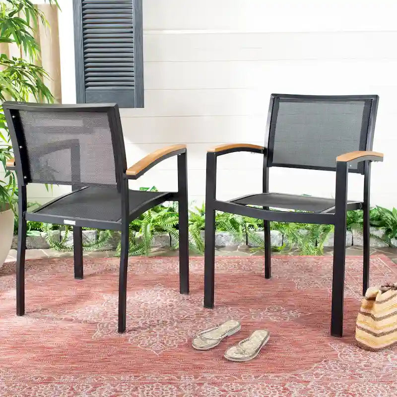 SAFAVIEH Outdoor Alexys Chair - Black / Brown (Set of 2) - 22Wx21Dx33H
