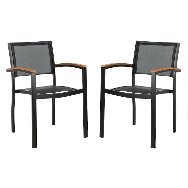 SAFAVIEH Outdoor Alexys Chair - Black / Brown (Set of 2) - 22Wx21Dx33H