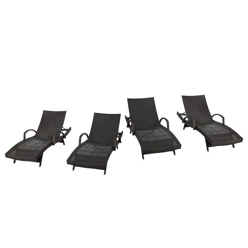 Salem Outdoor Wicker Adjustable Chaise Lounges w/ Arms (Set of 4) by Christopher Knight Home