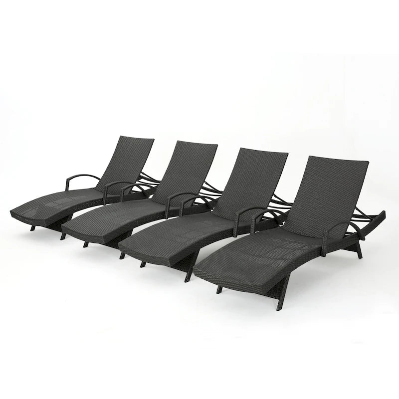 Salem Outdoor Wicker Adjustable Chaise Lounges w/ Arms (Set of 4) by Christopher Knight Home