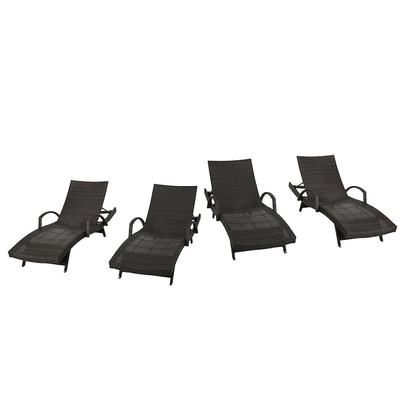 Salem Outdoor Wicker Adjustable Chaise Lounges w/ Arms (Set of 4) by Christopher Knight Home