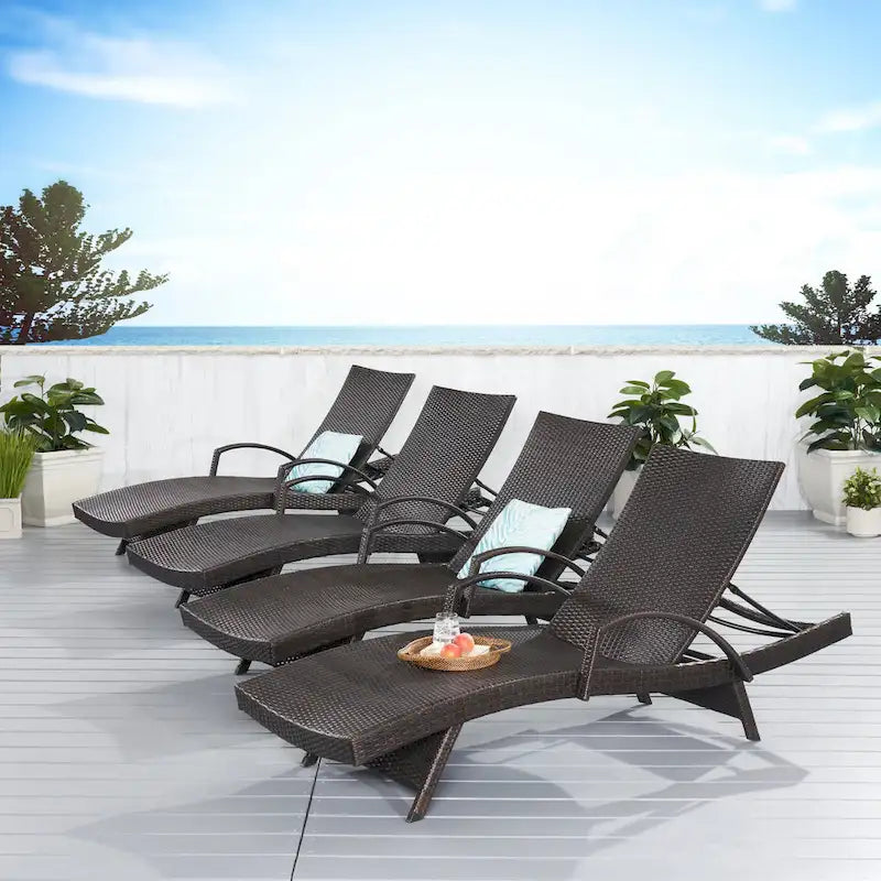 Salem Outdoor Wicker Adjustable Chaise Lounges w/ Arms (Set of 4) by Christopher Knight Home