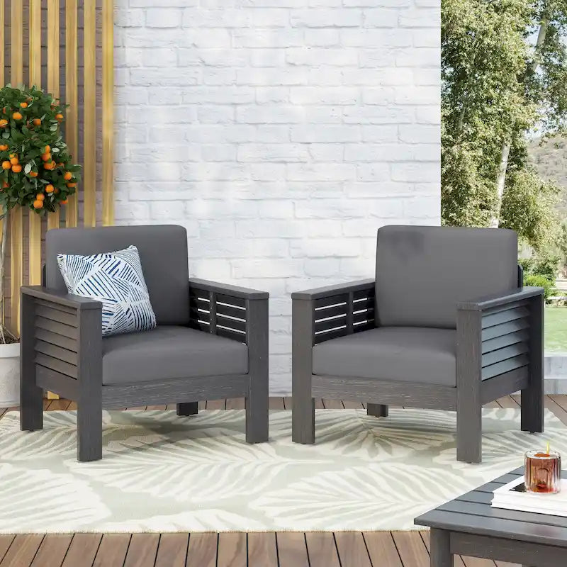 Louver Outdoor Acacia Wood Outdoor Club Chair with Cushions by Christopher Knight Home