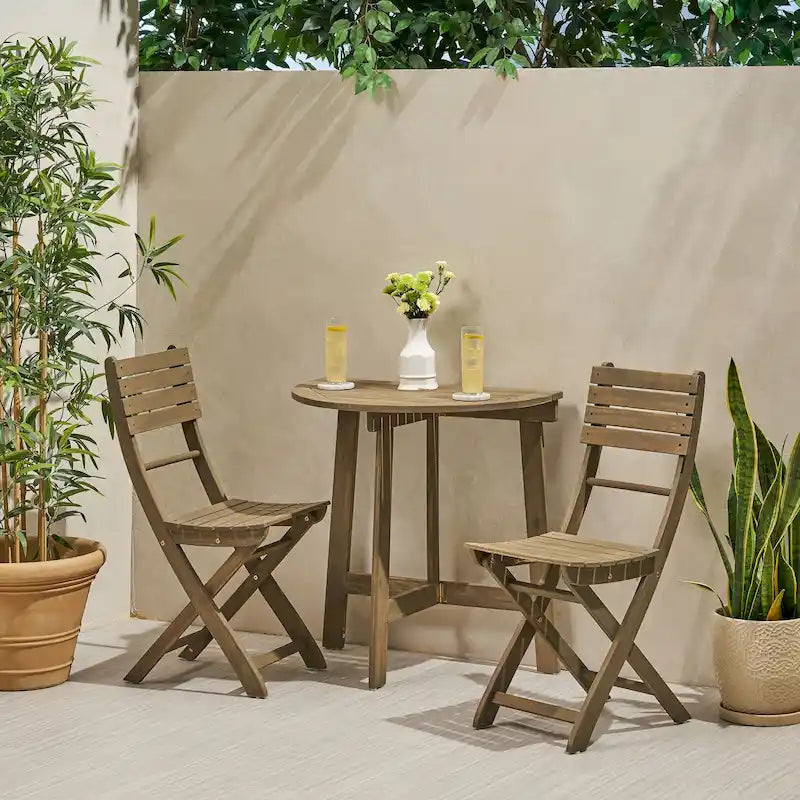 Westmount Outdoor 2 Seater Half-Round Folding Acacia Wood Bistro Table Set by Christopher Knight Home