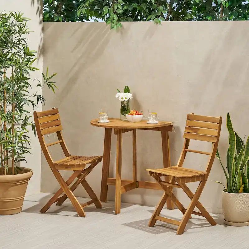Westmount Outdoor 2 Seater Half-Round Folding Acacia Wood Bistro Table Set by Christopher Knight Home