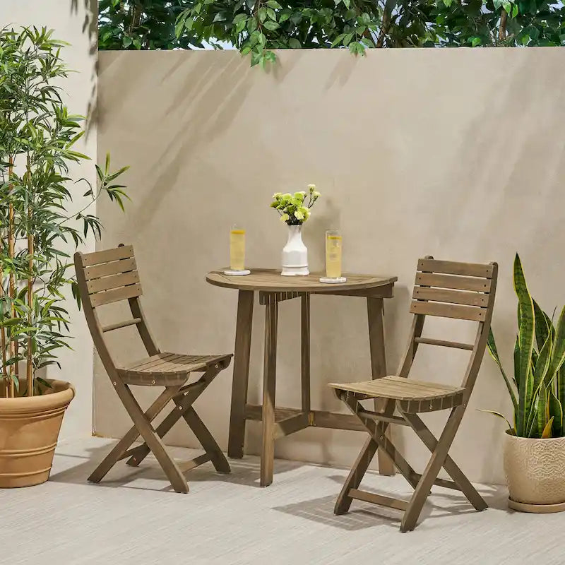 Westmount Outdoor 2 Seater Half-Round Folding Acacia Wood Bistro Table Set by Christopher Knight Home