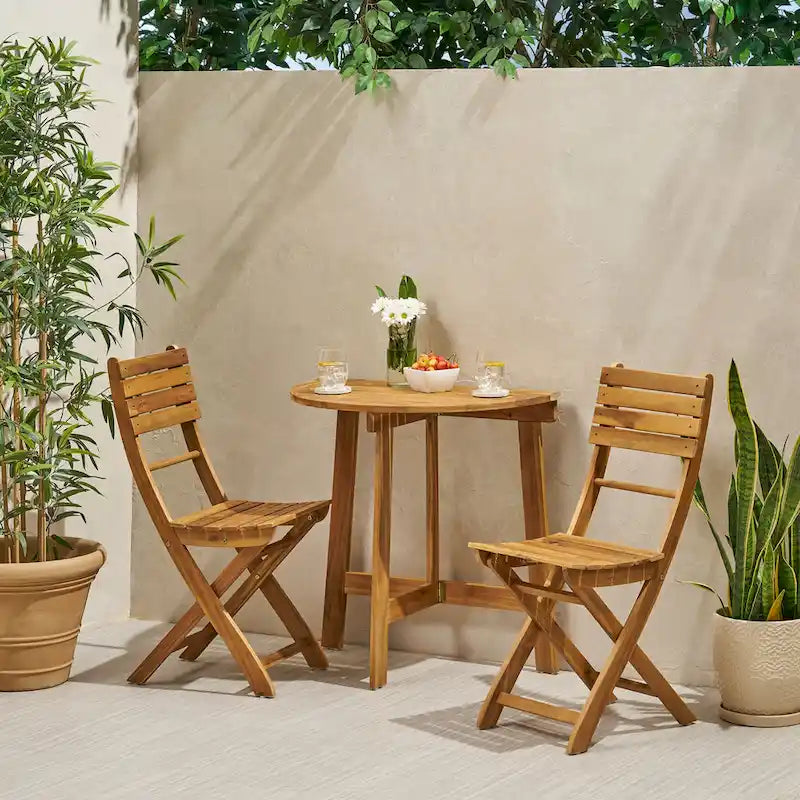 Westmount Outdoor 2 Seater Half-Round Folding Acacia Wood Bistro Table Set by Christopher Knight Home