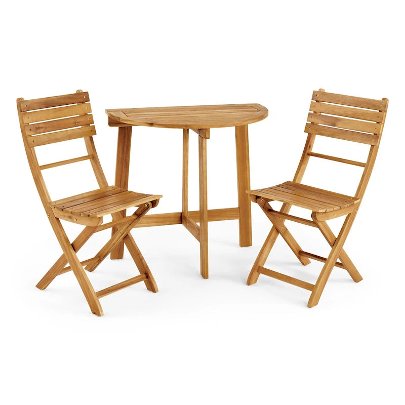 Westmount Outdoor 2 Seater Half-Round Folding Acacia Wood Bistro Table Set by Christopher Knight Home