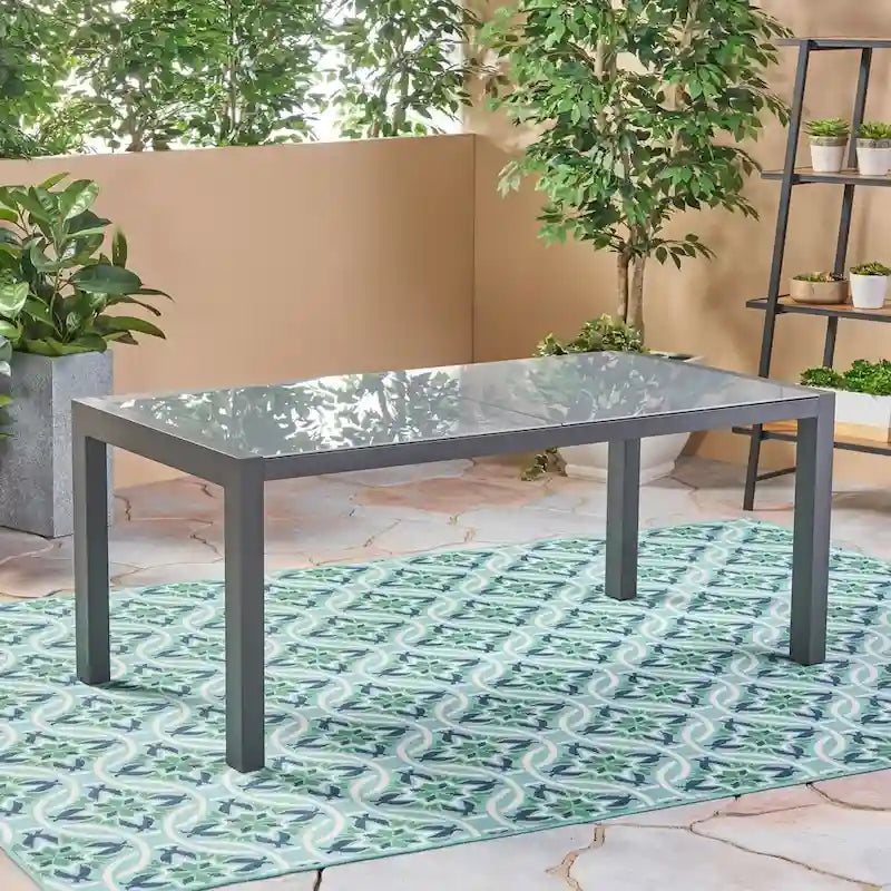 Rowan Outdoor Tempered Glass Dining Table with Aluminum Frame by Christopher Knight Home - 70.00 L x 35.43 W x 29.25 H