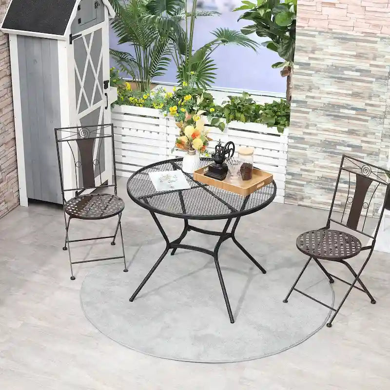 Outsunny 35  Round Patio Dining Table Steel Outside Table with Mesh Tabletop for Garden Backyard Poolside - 35.75  x 28.25 H