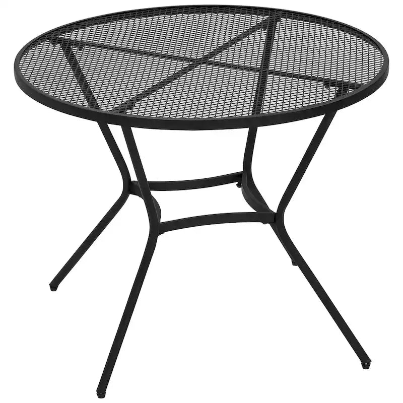 Outsunny 35  Round Patio Dining Table Steel Outside Table with Mesh Tabletop for Garden Backyard Poolside - 35.75  x 28.25 H