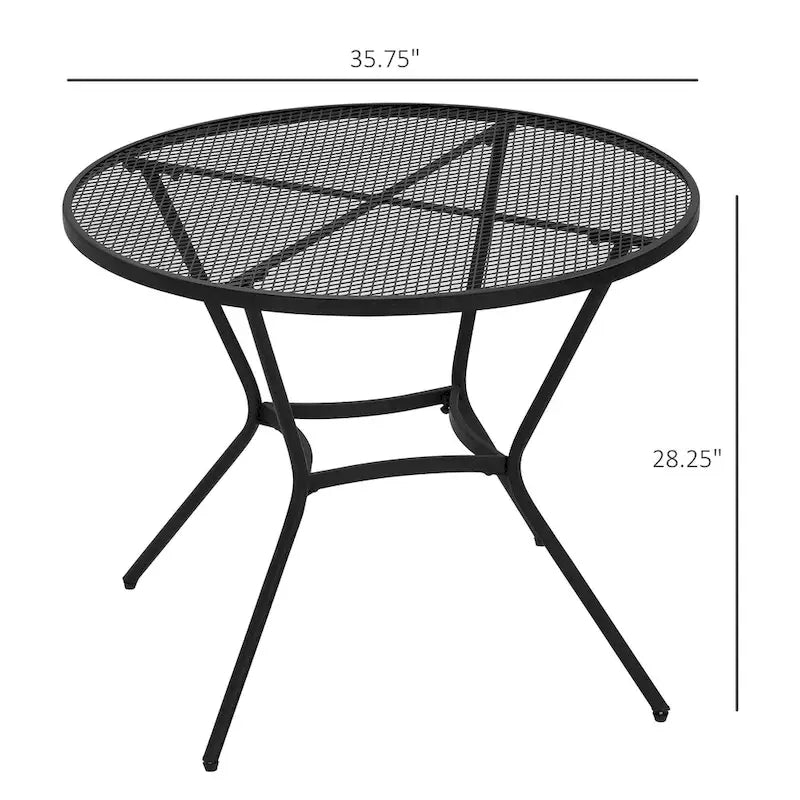Outsunny 35  Round Patio Dining Table Steel Outside Table with Mesh Tabletop for Garden Backyard Poolside - 35.75  x 28.25 H