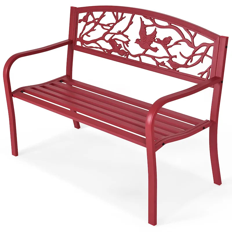 Elegant Outdoor Metal Park Patio Yard Bench with Armrest and Backrest