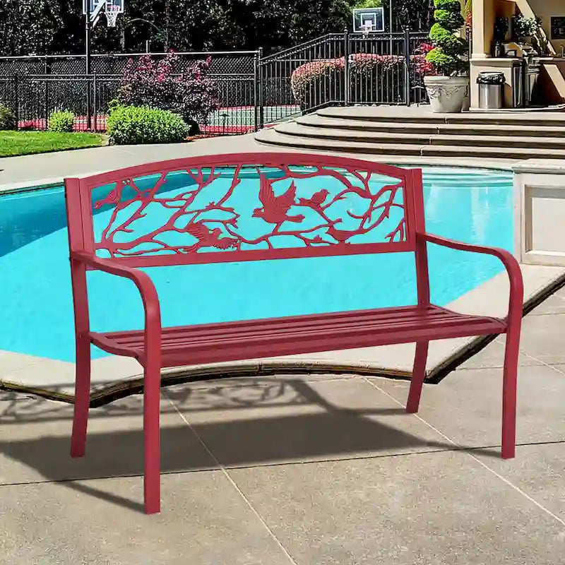 Elegant Outdoor Metal Park Patio Yard Bench with Armrest and Backrest
