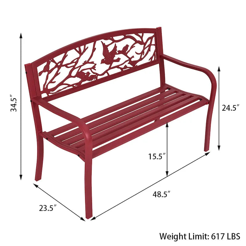 Elegant Outdoor Metal Park Patio Yard Bench with Armrest and Backrest