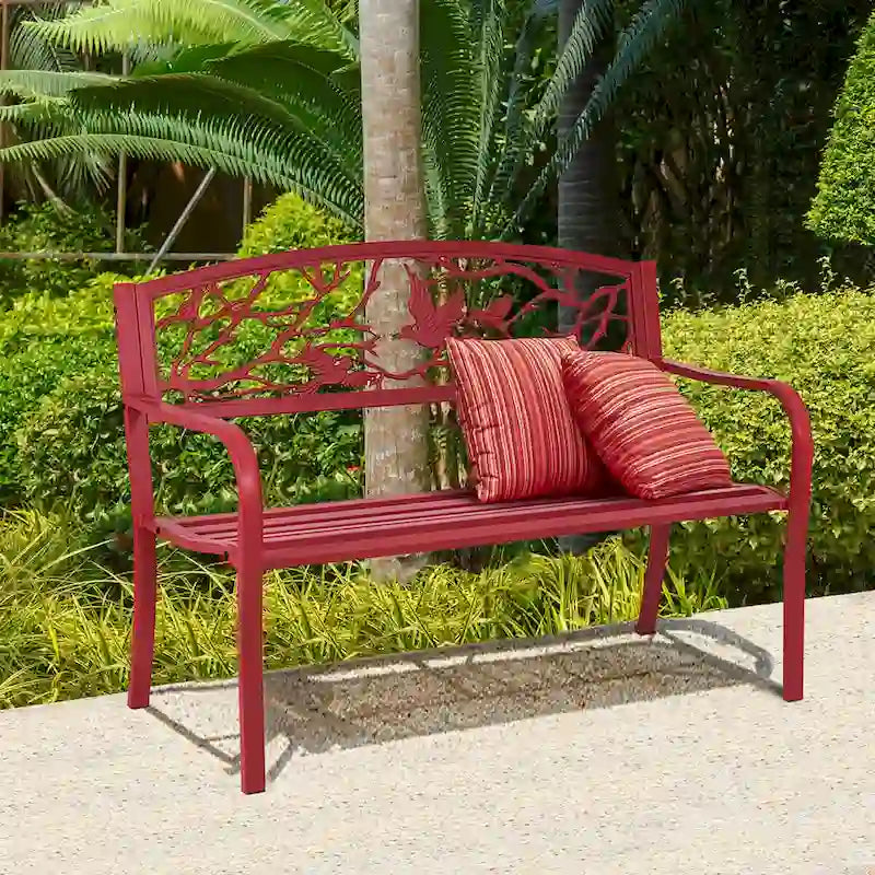 Elegant Outdoor Metal Park Patio Yard Bench with Armrest and Backrest