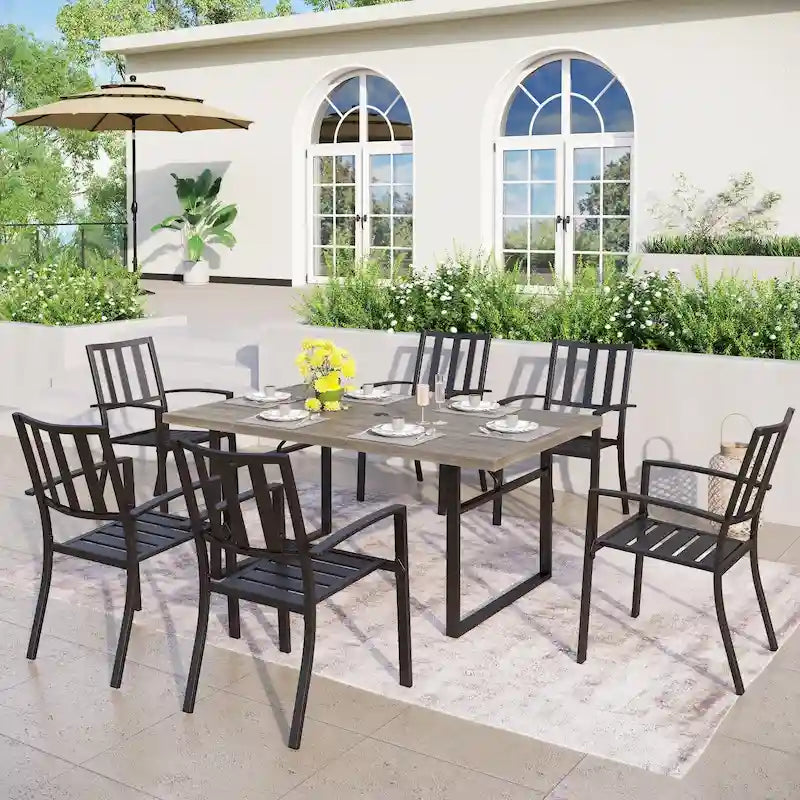 MAISON ARTS Patio Dining Set Metal Outdoor U-Shaped Leg Table and Chairs Furniture Set 7-Piece