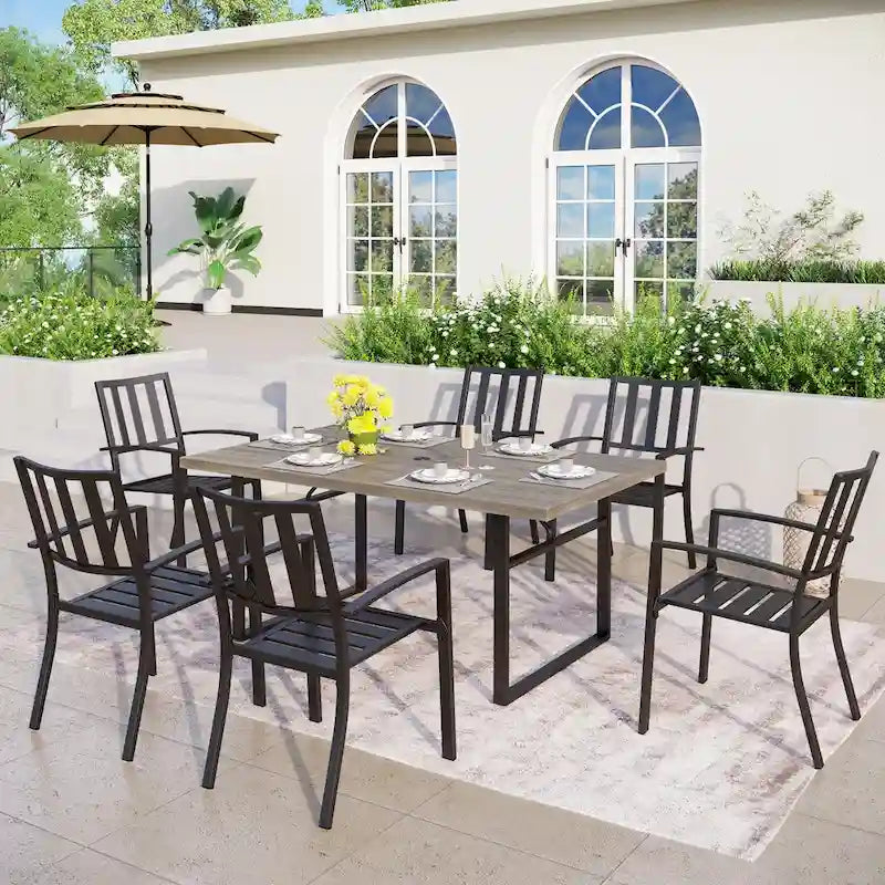 MAISON ARTS Patio Dining Set Metal Outdoor U-Shaped Leg Table and Chairs Furniture Set 7-Piece