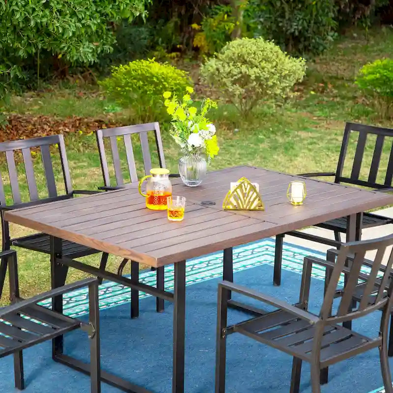 MAISON ARTS Patio Dining Set Metal Outdoor U-Shaped Leg Table and Chairs Furniture Set 7-Piece