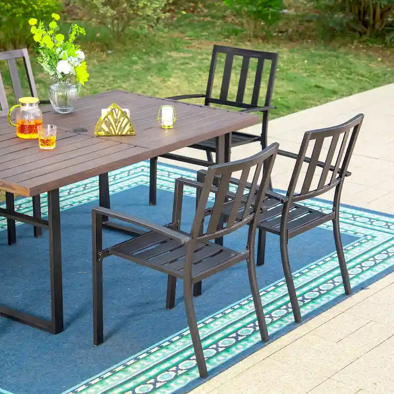 MAISON ARTS Patio Dining Set Metal Outdoor U-Shaped Leg Table and Chairs Furniture Set 7-Piece