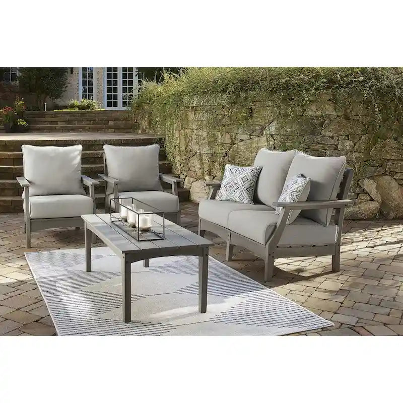 Signature Design by Ashley Visola Gray 4-Piece Outdoor Loveseat Conversation Set - 54 W x 33 D x 37 H