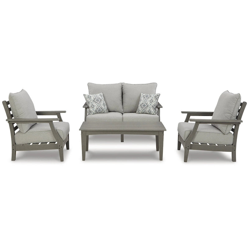 Signature Design by Ashley Visola Gray 4-Piece Outdoor Loveseat Conversation Set - 54 W x 33 D x 37 H