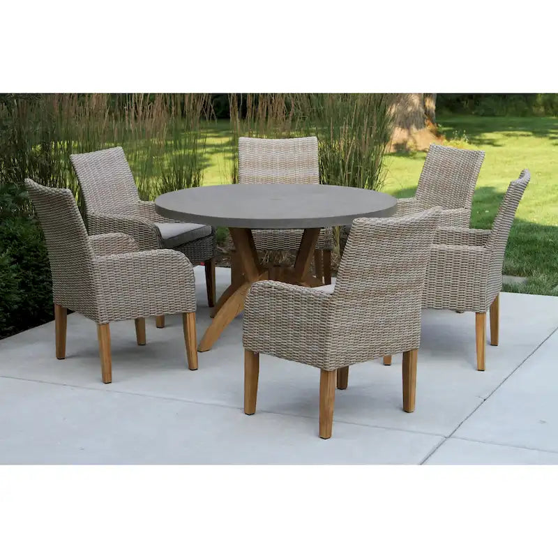 Nadine 7 pc. Teak Dining Set with Ash Wicker Chairs - N/A