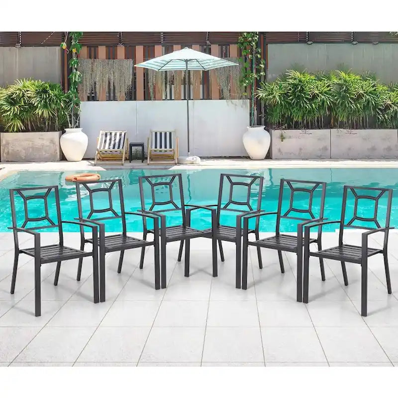 AECOJOY Outdoor Patio Dining Chairs, Stackable Arm Chairs(Set of 6)