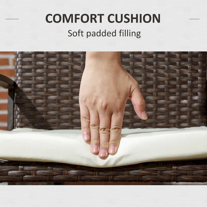 Outsunny 2 Piece PE Rattan Outdoor Dining Chairs with Cushion, Patio Wicker Dining Chair Set with Backrest, Armrests for Patio