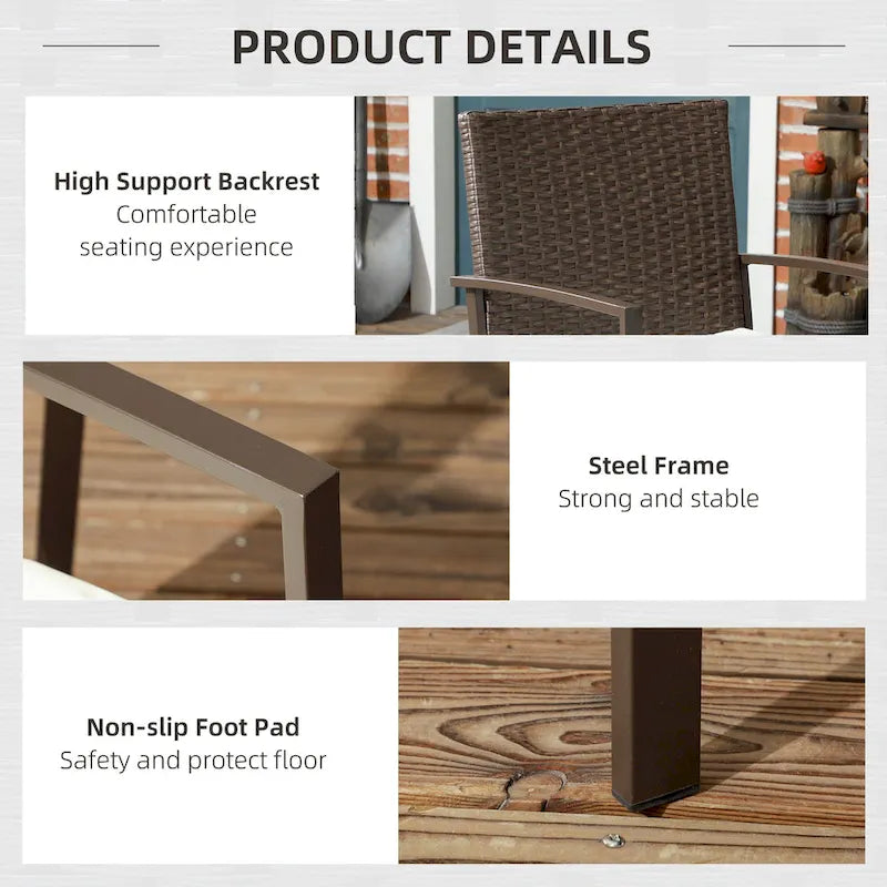 Outsunny 2 Piece PE Rattan Outdoor Dining Chairs with Cushion, Patio Wicker Dining Chair Set with Backrest, Armrests for Patio